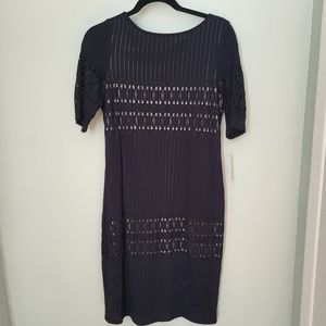 Julia Jordan Stretch Knit Illusion‎ Black Sheath Dress New Size 12